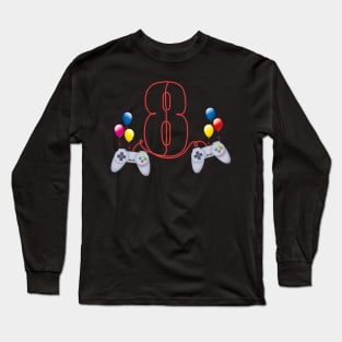 8th Birthday Boy Toddlers Video Gamer Store Long Sleeve T-Shirt